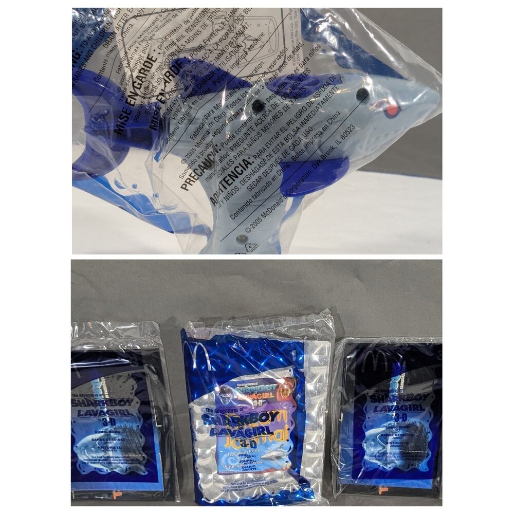 Lot of 4 McDonald's Sharkboy and Lavagirl Toys 2005 NIP Sealed Shark Squirt Gun
